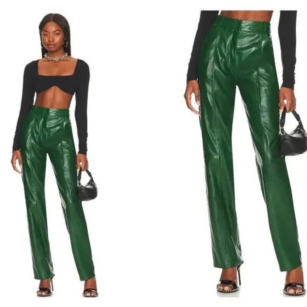LAMARQUE Revolve Leather Pant 6 High Rise Edgy Vegas Dressy Party Green Dacia